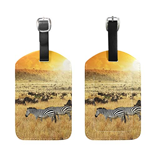 Eslifey Zebras Herd Antílopes Wildebeest - Etiquetas de piel sintética para maleta, etiquetas de equipaje