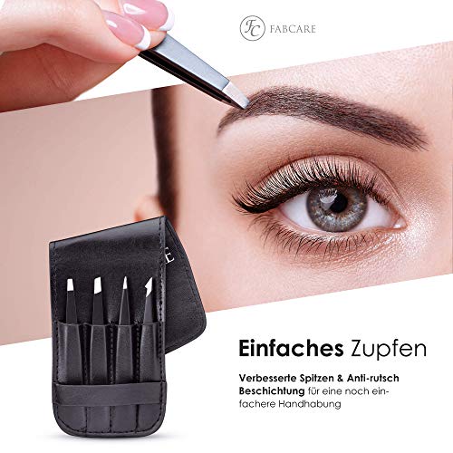 FABCARE Set de pinzas de depilar para las cejas con cepillo (de cinco piezas) - Punta mejorada - Pinzas de depilación para cejas - Pinzas cejas professional