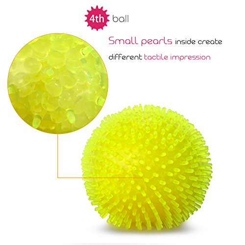Fansteck Bola Antiestrés [4 Pack], Stress Ball de Diferentes diseño, Pelotas Antiestres, Squishy Ball Alivia estrés para niños y Adultos, fortalece Manos y Dedos.
