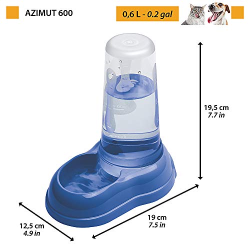 Ferplast Dispensador de Comida o Agua para Perros y Gatos AZIMUT 600, croquetas, Comida Seca o Agua, 0,6 L, Plástico, Depósito Transparente, Base Antideslizante, 12,5 x 19 x h 19,5 cm Blanco