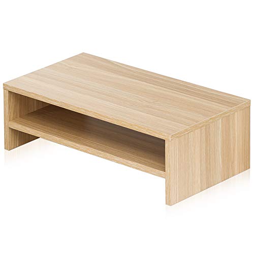 FITUEYES 2 Capas Elevador del Monitor de Madera Color Natural Soporte para Monitor L42.5xW23.5xH10cm DT204201WO