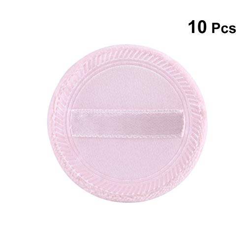 Frcolor 10pcs polvo Puff algodón puro algodón redondo Puff de maquillaje con correa para polvo Base suelta Mineral Polvo Corporal Polvo (5.5 x 7 mm rosa)