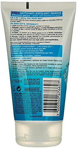 Garnier - Pure Activo - máscara de limpieza exfoliante - 3 en 1 Limpiadora Exfoliante Máscara Conjunto de 4