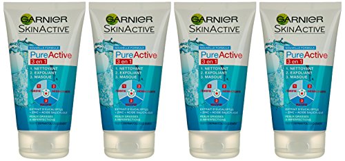 Garnier - Pure Activo - máscara de limpieza exfoliante - 3 en 1 Limpiadora Exfoliante Máscara Conjunto de 4
