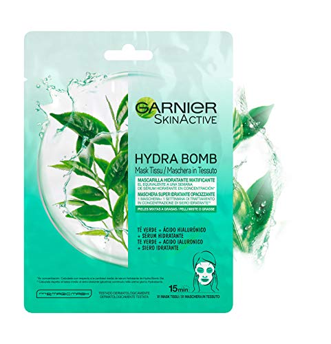 Garnier Skin Active Mascarilla de Tejido HydraBomb, Hidratante y Matificante, para Pieles Mixtas a Grasas