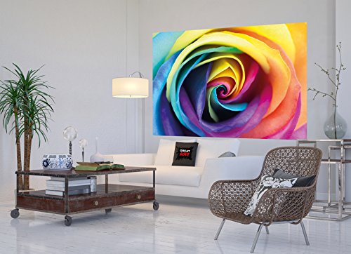 GREAT ART Mural de Pared – Rosa del Arco Iris – Flores Rosas Mural Hermosa Naturaleza Flor Deco Flores de Colores Rainbow Motivo Foto Tapiz Y Decoración (210 x 140 cm)