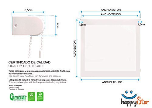 HappyStor Vichy Estor Enrollable Estampado Digital Fantasia Tejido Traslúcido Turquesa Medida Total Estor:85x250 (**Solo Ancho Tela:81-82cm.**)