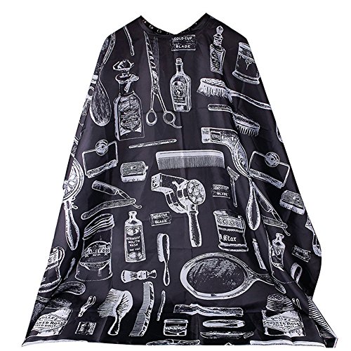Hilai - Capa de peluquería y capa de peluquería para peluquería, impermeable, profesional, ideal para Barbershop y Beauty Shop (color negro con patrón)