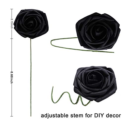 Homcomodar Flores Artificiales Rosa Negra 30 Piezas Rosas Falsas de Aspecto Real con Tallo para Bodas Ramos de Bricolaje Centros de Mesa Arreglo Fiesta Decoración del hogar