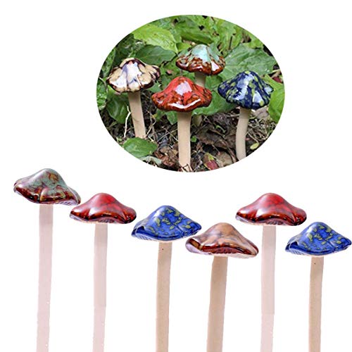 Huevos de jardín coloridos, hiedra ENVEL Huevos de jardín Toadstool Cerámica [ 4 Color 6 Piezas ] Garden Pots Decoración Ornamento de cerámica para DIY Dollhouse Potting Shed Flowerpot Plantas Estatua