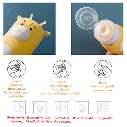 HYCOPROT Juego de 3 Botellas de Viaje de Silicona, Portátil a Prueba de Fugas Lindos Contenedores de Artículos de Viaje Recargables para Champú, Acondicionador, Loción (Monstruo)