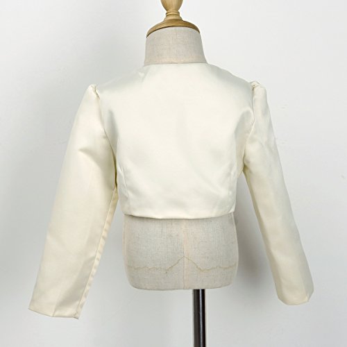 IEFIEL Bolero Plateado de Boda Fiesta Niña Chaqueta de Vestido Princesa Cardigan Satén Mangas Largas con Flor para Bebé Niña (9 Meses-10 Años) Beige 3-4 Años