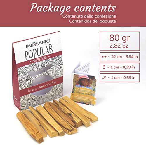 Incienso Natural Palo Santo - Palitos Variedad Popular Ayabaca - gr. 80 - Aroma para Yoga, meditación, relajación, espiritualidad, Viaje Interior - Chamanismo