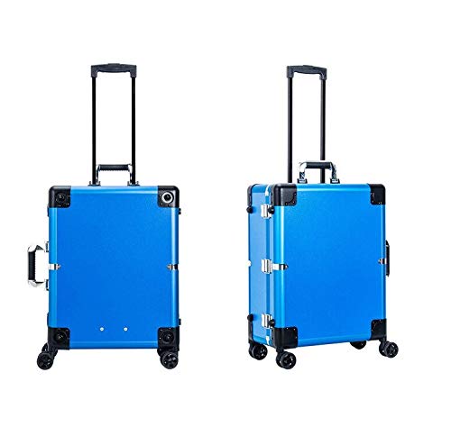 Kemier Estuche de Maquillaje,Mesa de Entrenamiento de Cosméticos con 4 Ruedas y Luces y Espejo,Tablero de Cubierta y Bandejas Extensibles Fáciles de Limpiar,Piernas Ajustables,Robusto(Azul)