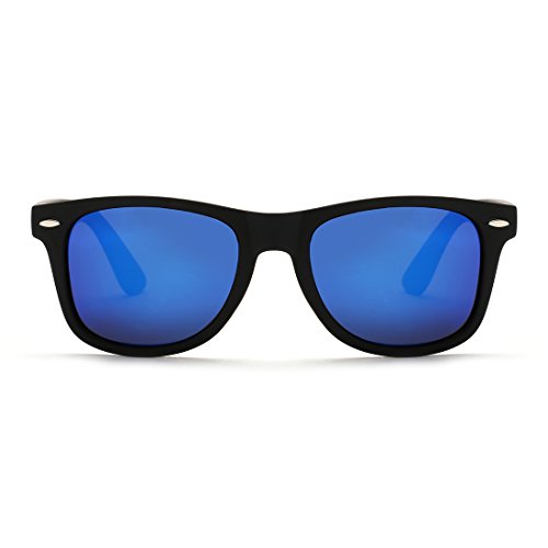 kimorn Polarizado Gafas De Sol Clásico Unisexo Cuerno Rimmed Años 80 Retro AE0300 (Negro&Azul, 52)
