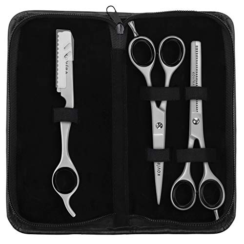 Kovira Set 3 Piezas Tijeras Peluqueria Profesional - 16,5cm de Largo - Afiladas Tijeras de Corte, Descargue y Texturizado - Set Barbero Acero Inoxidable Japonés