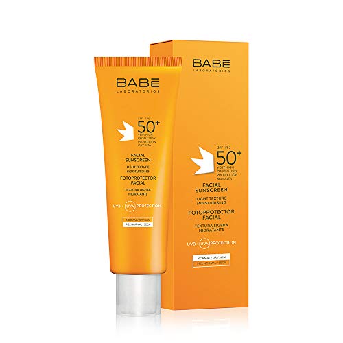 Laboratorios Babé - Fotoprotector Facial Textura Ligera SPF50+ 50 ml, Muy Alta Protección Solar, Crema Solar Para el Rostro, Piel Normal, Piel Seca, Con Aloe Vera y Manzanilla