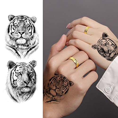 LAROI 10 Hojas 3D Grande Realista Cara Tigre Tatuajes Temporales Hombre Brazo Soldado Tatuajes Falsos Adultos Temporales Mujer Escorpión Lobo Ciervo Águila Oso Sketch Negro Tatuaje Temporal Niños