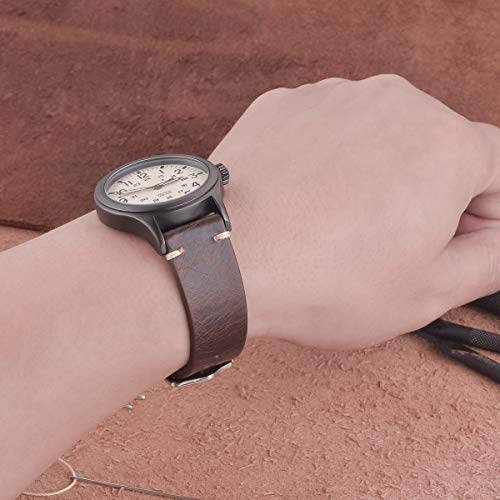 Leather Watch Strap,EACHE Oil Wax Calfskin Watch Band,Men Women Watch Replacement,Dark Brown-20mm
