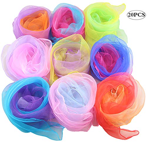 Liuer 20PCS Pañuelos de Baile,Malabares Mágicos de Seda y Pañuelo para Malabares Jardín de Infancia Show de Niños Danza del Vientre Chicas Actividades Fiesta Decoración y Juegos Accesorios