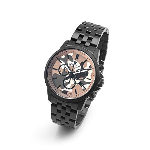 LOUIS XVI Aramis 972 - Reloj de pulsera para hombre, correa de acero, correa de camuflaje, color marrón, cronógrafo, analógico, cuarzo, acero inoxidable