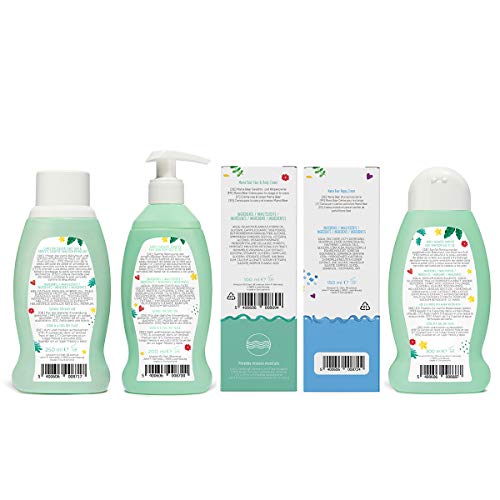 Marca Amazon- Mama Bear Set para los bebés: Gel de baño, champú, crema para el cambio del pañal, aceite, crema para la cara y el cuerpo