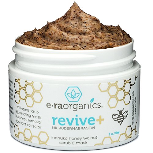 Mascarilla Facial y Mascarilla facial Microdermoabrasión dos en uno de 2 oz. Exfoliador Facial Natural con Miel de Nogal y Manuka para Piel Apagada o Seca, Arrugas, Manchas, Cicatrices de Acné y Má