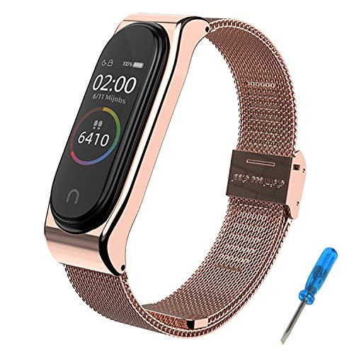 Mijobs Correas de Xiaomi Mi Band 3 Correa Bracelet, Milanese Loop Reloj Pulsera de Ajustable de Acero Inoxidable para Xiaomi Mi Band 3 (No Host) (Milanese Rosa Gold)