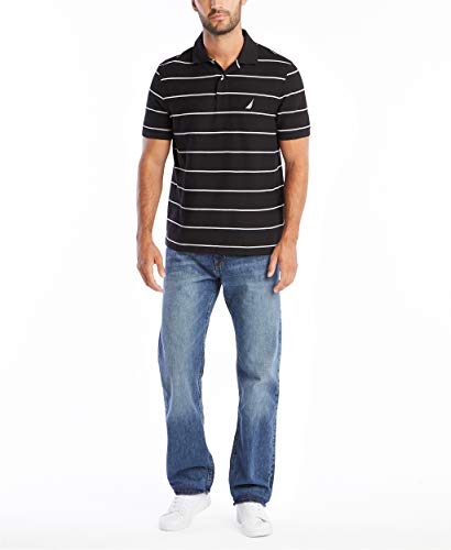 Nautica Men's Stripe Deck Anchor Polo, Black, Medium