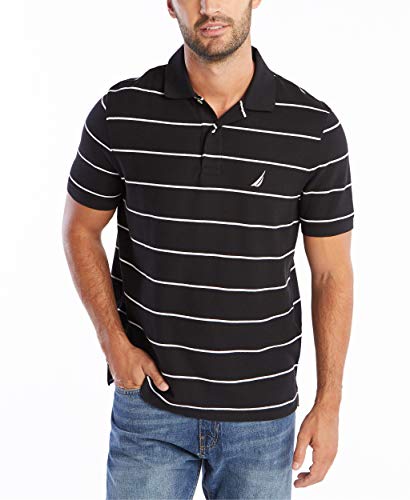 Nautica Men's Stripe Deck Anchor Polo, Black, Medium