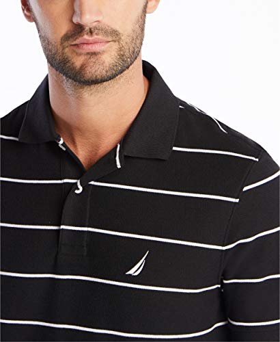 Nautica Men's Stripe Deck Anchor Polo, Black, Medium