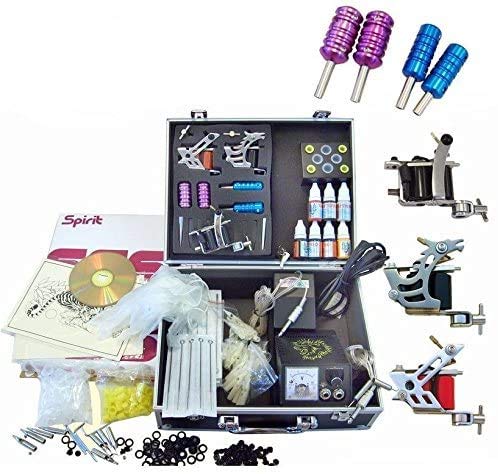 OUKANING Principiante Completa Kit de Tatuaje Pro 3 Ametralladoras de Máquina Para Tatuar 7 Tintas Pedal Tubos Grips Agujas Funte de Alimentacion Materiales Para Tatuar