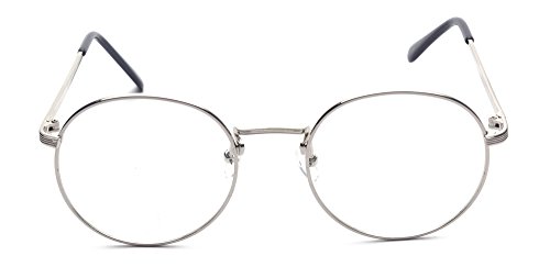 Outray Moda Vintage Pequeño Círculo Redondo Lente Clara Lentes Gafas Marco de Metal Unisex Gafas de Plata