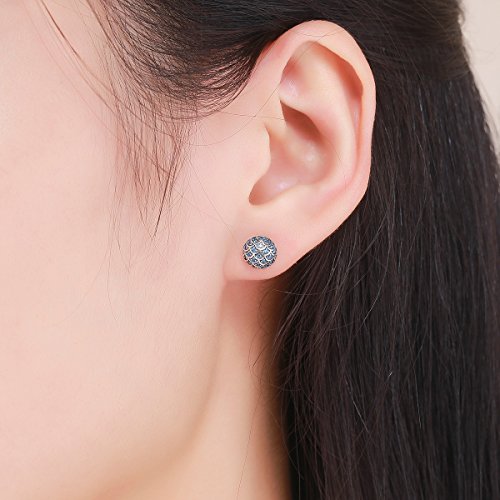 Pendientes redondos de plata de ley 925 con ojo azul para mujeres, joyería de plata de ley
