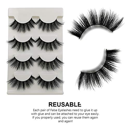 Pestañas Postizas 4 Pares - Profesional reutilizable Pestañas de la cara Ajuste para todos los ojos, Hecho a mano natural grueso Pestañas 3D Faux Mink G106