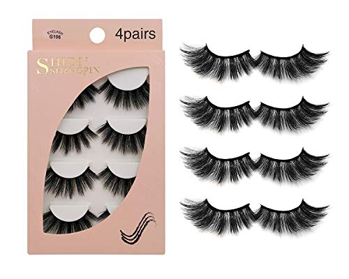 Pestañas Postizas 4 Pares - Profesional reutilizable Pestañas de la cara Ajuste para todos los ojos, Hecho a mano natural grueso Pestañas 3D Faux Mink G106