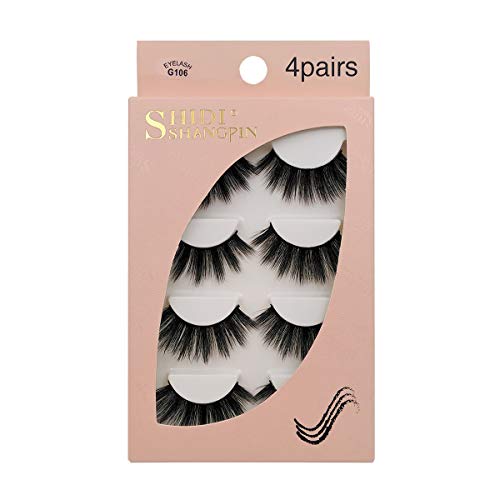 Pestañas Postizas 4 Pares - Profesional reutilizable Pestañas de la cara Ajuste para todos los ojos, Hecho a mano natural grueso Pestañas 3D Faux Mink G106