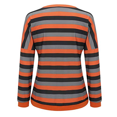 PKTOP - Blusa informal de manga larga para mujer, diseño de rayas finas