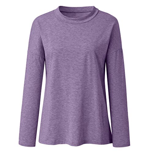 PKTOP Sudaderas casuales de manga larga con cuello en O para mujer, color sólido, de algodón Morado Morado ( M