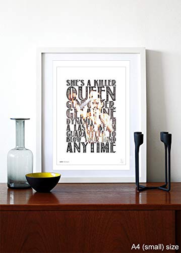 Póster A3, diseño de Freddie Mercury, de la Reina, Killer Queen, letra de la canción, edición limitada