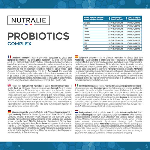 Probiótico 50 mil millones de UFC garantizados por dosis | 10 cepas efectivas y naturales | 60 cápsulas vegetales | Mejora las defensas y la flora intestinal | Probióticos complex | Nutralie