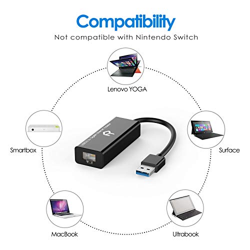Rankie Adaptador de Red, USB 3,0 a RJ45 10/100/1000Mbps Gigabit Ethernet, Negro