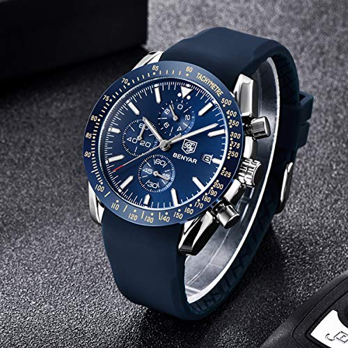 Relojes Hombre BENYAR Cronógrafo Analógico Cuarzo 30M Impermeable Silicona Deportivo Diseño Casual de Negocios Relojes de Pulsera Regalo Elegante para Hombre