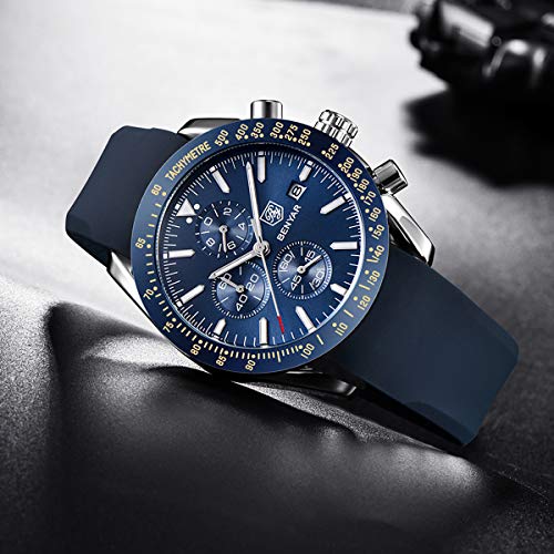 Relojes Hombre BENYAR Cronógrafo Analógico Cuarzo 30M Impermeable Silicona Deportivo Diseño Casual de Negocios Relojes de Pulsera Regalo Elegante para Hombre