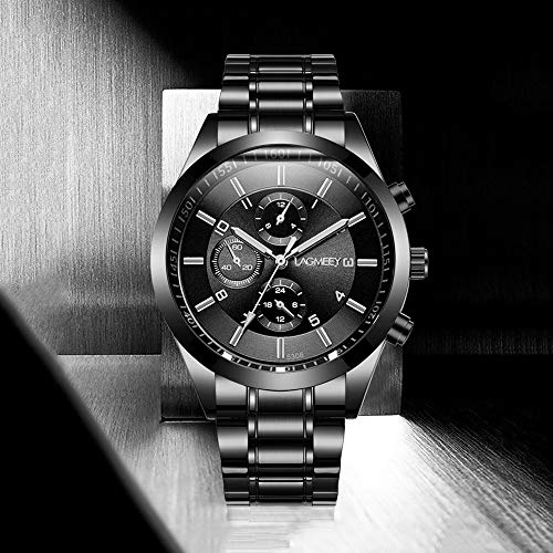 Relojes Hombre Cronógrafo Decorativo Sencillo con Correa de Acero Inoxidable Negro
