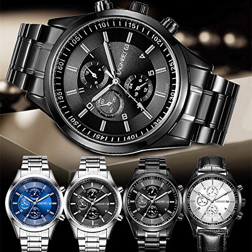 Relojes Hombre Cronógrafo Decorativo Sencillo con Correa de Acero Inoxidable Negro