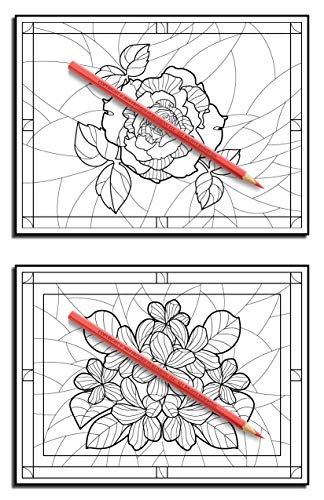 Stained Glass Flowers: An Adult Coloring Book with 50 Inspirational Flower Designs of Roses, Lilies, Tulips, Cherry Blossoms, and More!