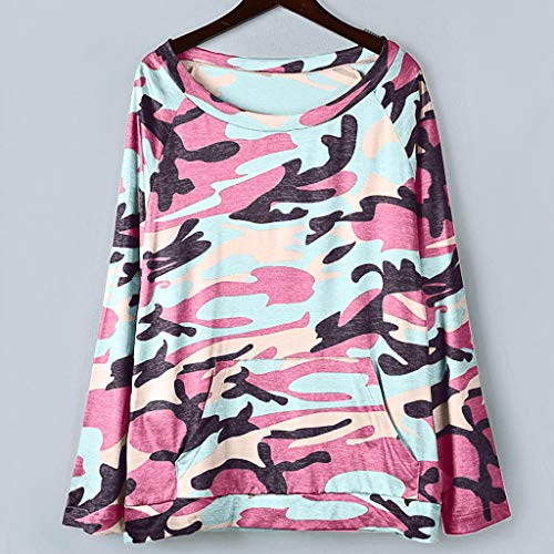 Sudadera de manga larga con estampado de camuflaje, cuello redondo, para mujer Rosa rosa M