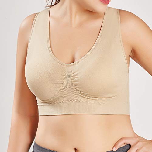 Sujetador Deportivo para Mujer SHOBDW 2019 Nuevo Cómodo Color Sólido Cuello en V Tank Tops Blusa Camisole Camisetas Mujer Tirantes Deporte Bra Tallas Grandes S-6XL(Beige,XL)
