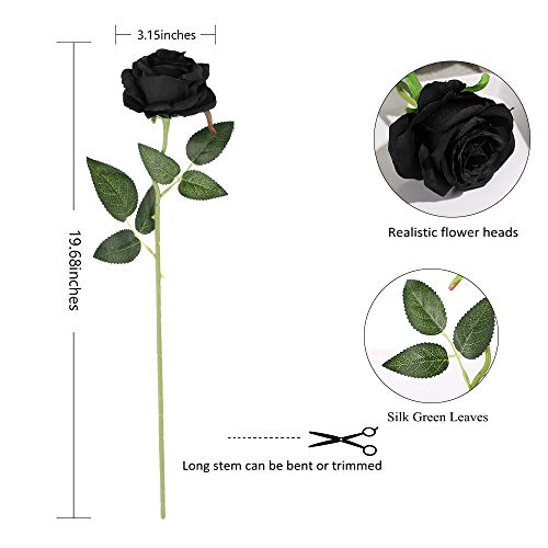 Tifuly 12 PCS Rosas Artificiales, Realista Largo Tallo Falso Rosa Seda Nupcial Ramo de Novia Flor para Home Garden Party Hotel Decoración (Negro)